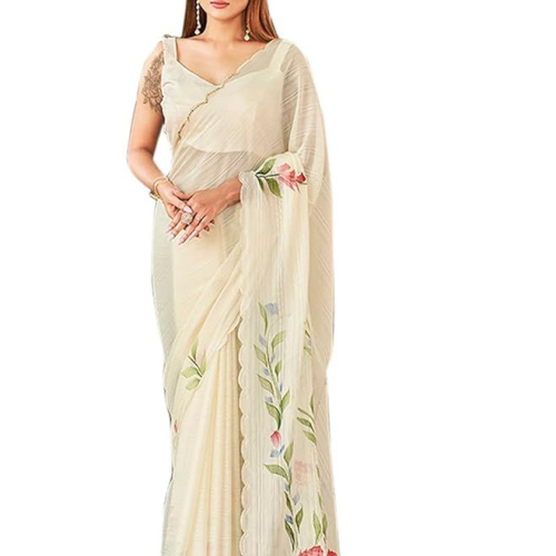 Womanista Women's Satin Hand Print Saree