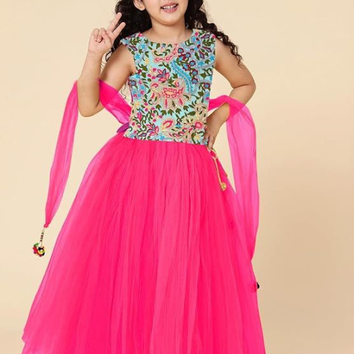 Girl's Polyester Readymade Embroidered Lehenga Choli Set | Ethnic Wear Clothing Set for Festival Occasions