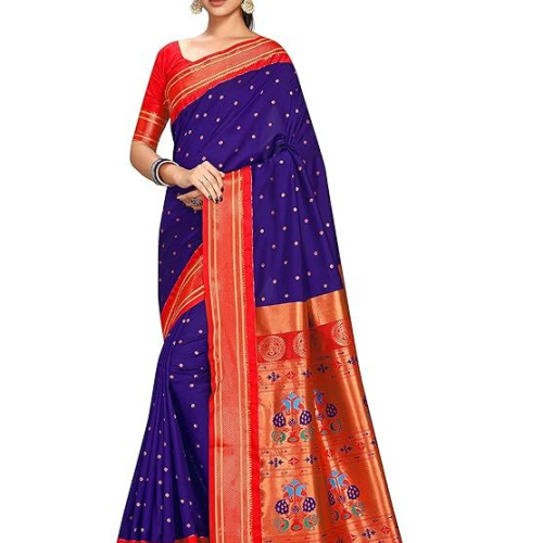 Varkala Silk Sarees Women's Paithani Soft Silk Kadiyal Maharani Saree With Blouse Piece
