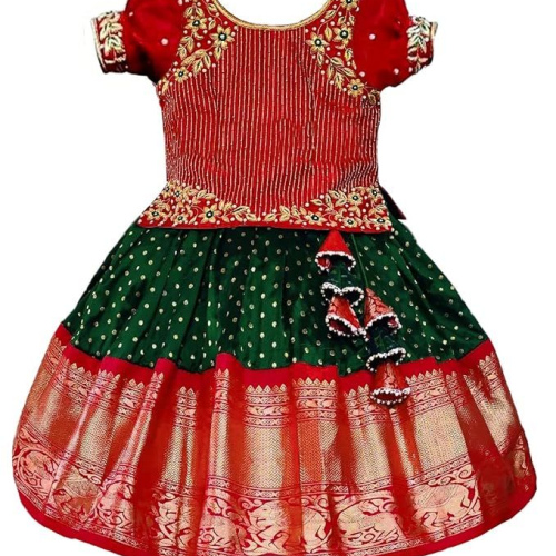 White Button Baby Girl's Jacquard Readymade Lehenga Choli